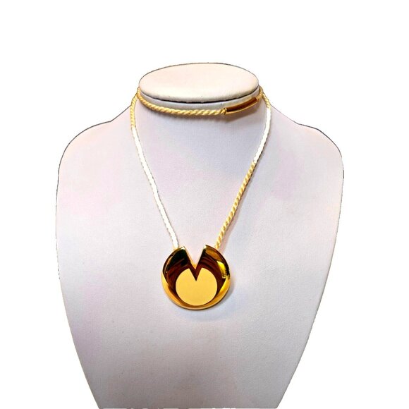 Rare Rochas Paris Madame Rochas Vintage Necklace gold tone enamel cord 1970s - Picture 1 of 6